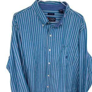 Chaps Long Sleeve Button Up Shirt Men's XXL Blue White Striped Easy Care‎ Aqua